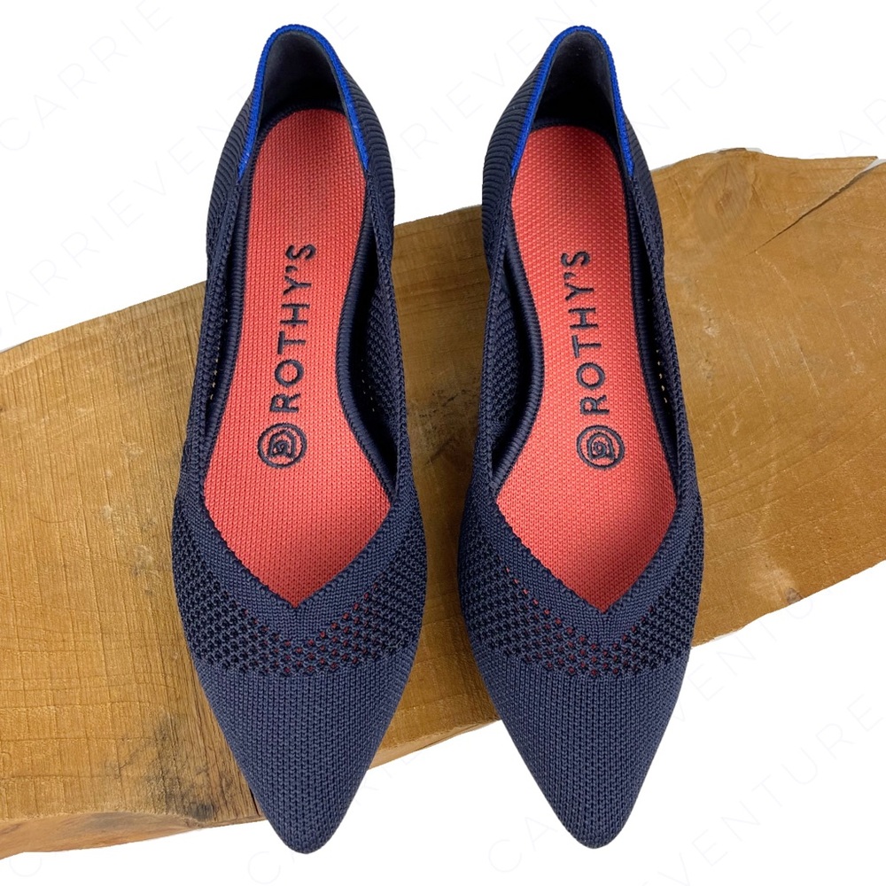 Rothy's Navy Knit Pointed Toe Flats with Red Insole